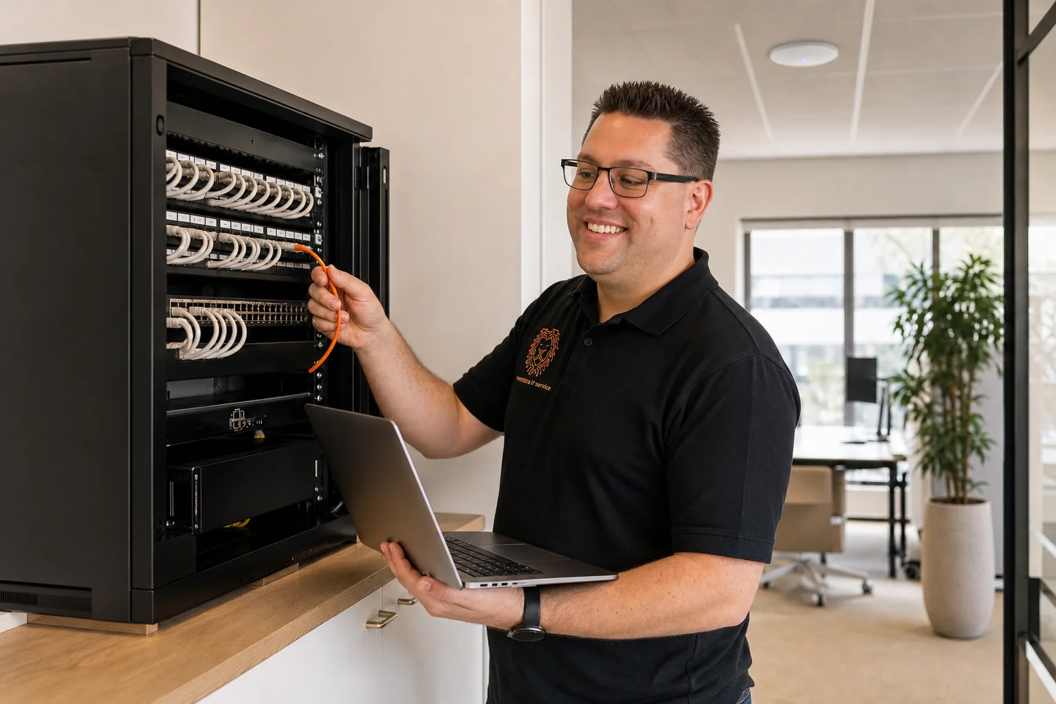 Mike Veenstra controleert een zakelijk netwerk